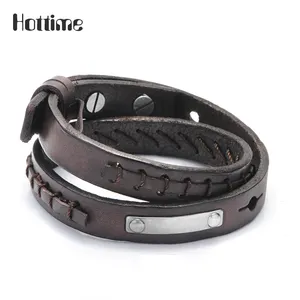 top verkauf europäischen metallplatte italienischem leder armbänder für männer