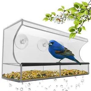 Kits de Casita para pájaros para colgar al aire libre, comedero para pájaros con ventosas fuertes y bandeja para semillas