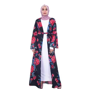 Top Kwaliteit Fancy Gebed Digitale Bloem Afdrukken Rode Koeweit Japanse Kimono Uniform Abaya Groothandel In Uk