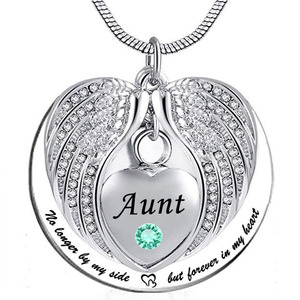 Collier personnalisé en acier inoxydable 316L avec pendentif cœur en zircon pour cendres funéraires - Pour toujours mon cœur, tante - Product Image 1