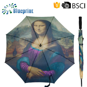 Caractère impression mona lisa stright poignée bâton parapluie - Product Image 1