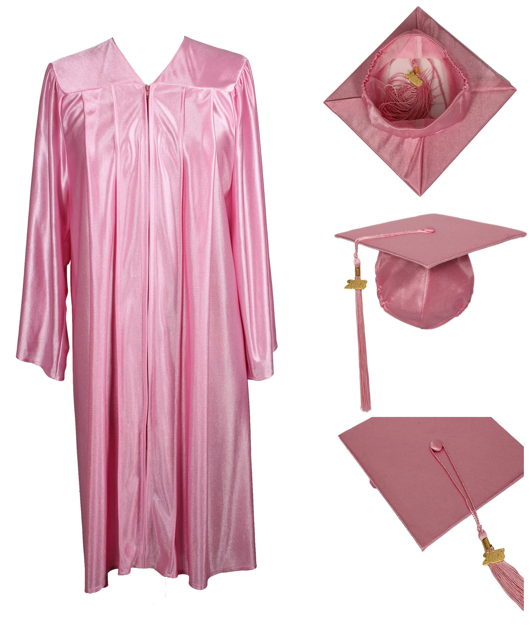 Unisex Pink Shiny Abschluss kleid und Kappe mit Quaste Set für die High School