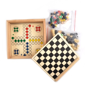 Education Game Chess Chinese Checkers Tic Tac Toe <strong>Ludo</strong> Mill Backgammon <strong>Board</strong> 5 in 1 Wooden <strong>Board</strong> Game Set - Product Image 1
