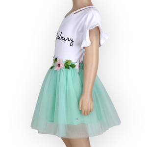 Calidad superior del bebé del recorte de manga corta Blusa con Romance Tulle falda niños 2 unidades ropa del bebé para partido - Product Image 5