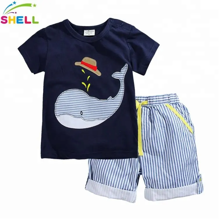 Großhandel Baby Jungen Baseball applizierten Druck T-Shirt und Streifen Shorts Set Boutique Kinder Jungen Baumwolle Outfits