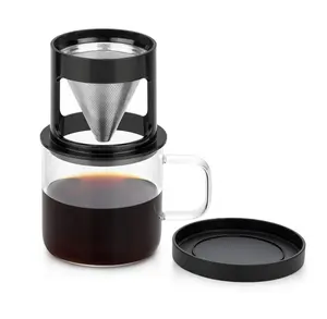 Giet Over Herbruikbare Roestvrijstalen Koffiefilter Persoonlijke Druppelaar Koffiemok Met Verwijderbare Glazen Bekerstandaard