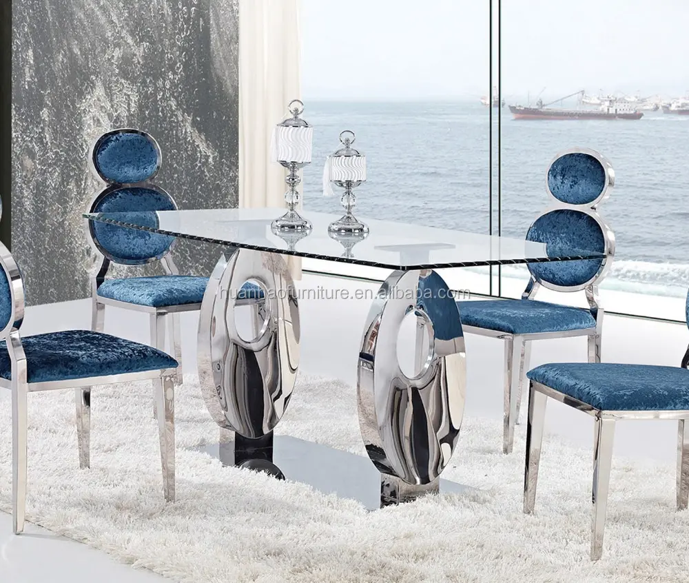 Wholesale New Design Stainless Steel Legs 10mm clear Tempered Glass Dining  Table