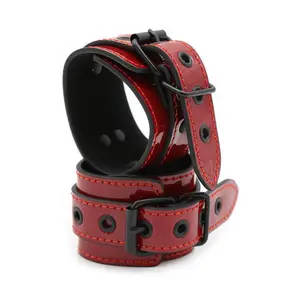 Red Glossy PU Leather Handcuffs Restraints Bondage Bdsm Fetish Roleplay Pleasure Ankle Cuff Sex Toys