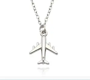 Newest simple design metal silver airplane men pendant necklace