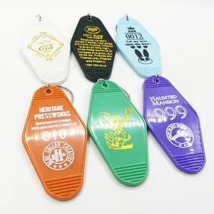 Tuỳ Chỉnh Hot Stamping In Ấn Foiled Logo Trống Kim Cương Nhựa Retro Vintage Motel Khách Sạn Phòng Keytag