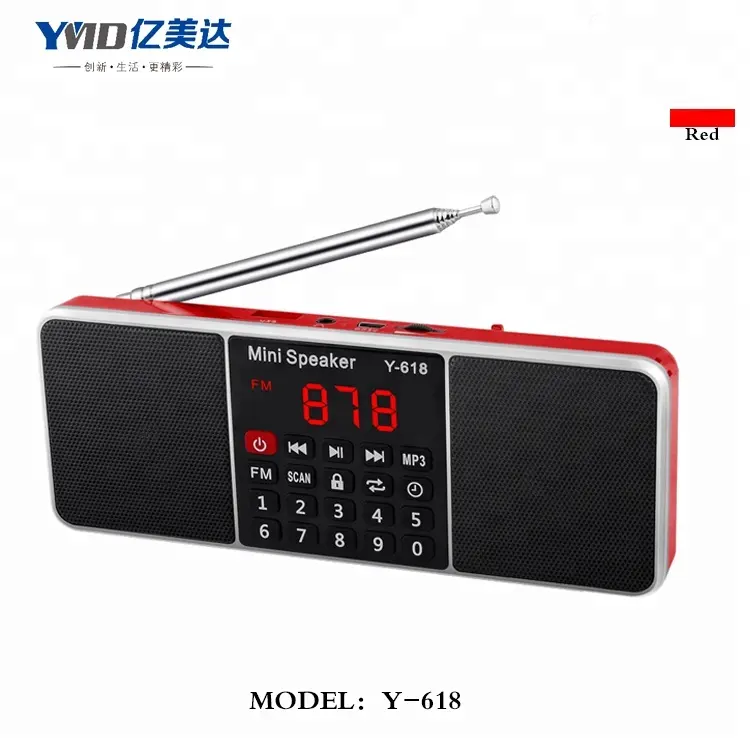 Y-618 portable digital fm radio with LED flashlight mini FM radio with usb speaker