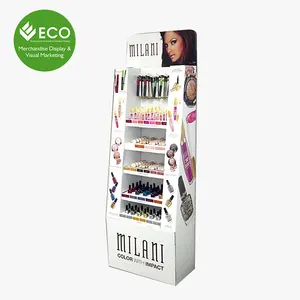 Custom Versatile Logo Pattern Cardboard Eyelash Mac Cosmetic Floor Display Stand For Cosmetics