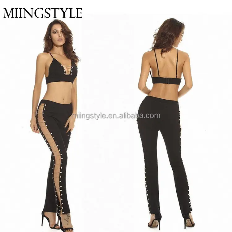 2017 OEM dos piezas blusa y pantalones bodycon mujeres atractivas mujeres traje