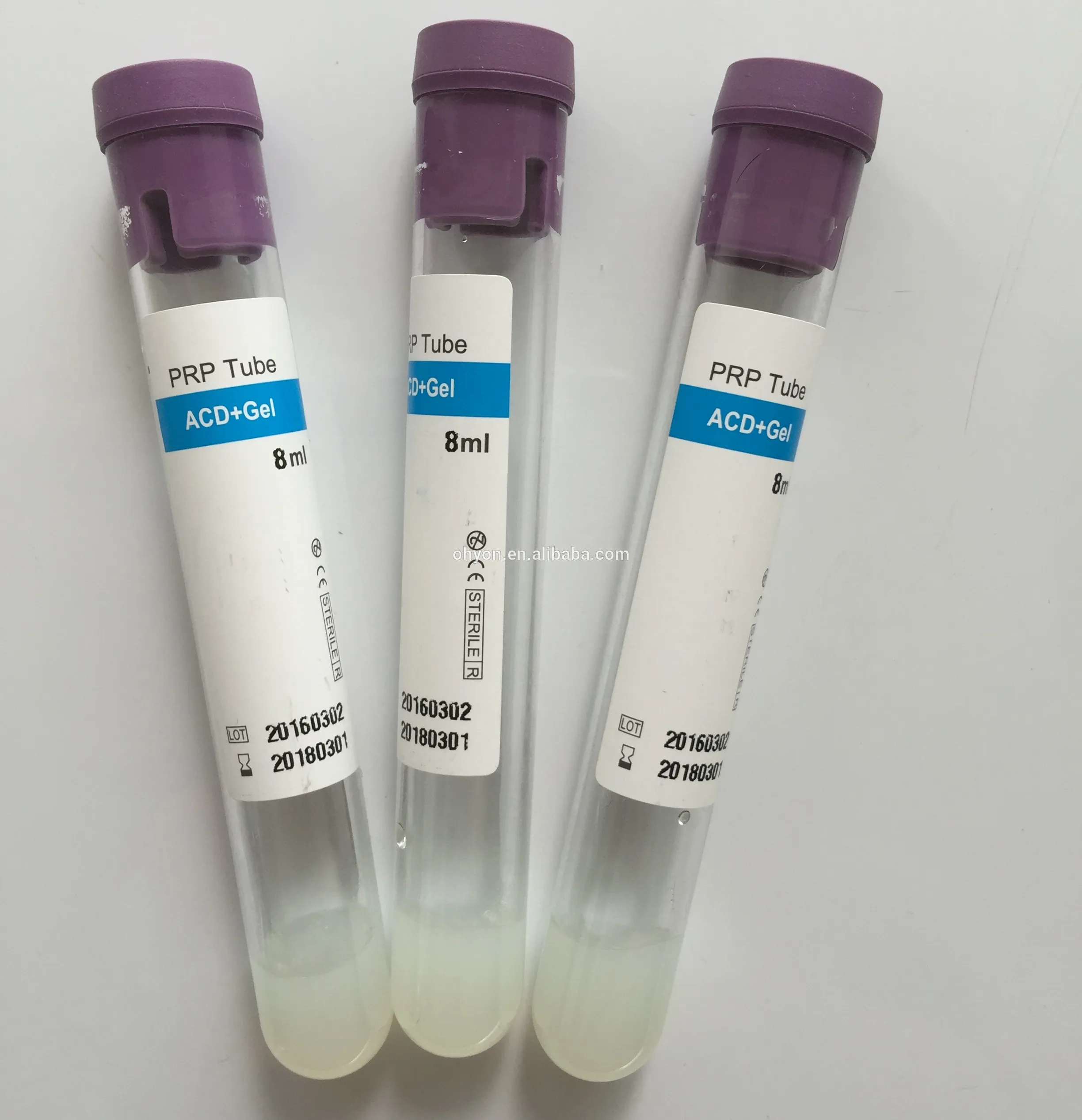 Purple cap of PRP tube for disposable vacuum blood vessel collection