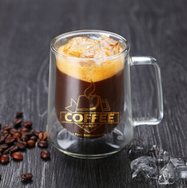Double Wall Insulated Borosilicate Glass Mugs Modern Espresso Cups, 8-Ounce,With Gold Printing.