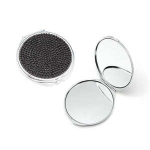 High Quality Double-Sided Metal Diamond Crystal Compact Mirror Custom Logo Pocket Souvenir for Promotions
