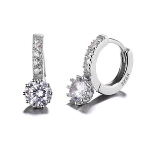 Fashion <strong>Solid</strong> 925 Sterling <strong>Silver</strong> White Paved Crystal <strong>Hoop</strong> <strong>Earrings</strong> for Women Jewelry - Product Image 2