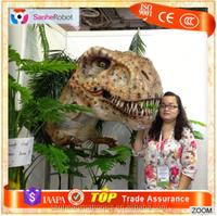 Tête de dinosaure T-Rex animatronique réaliste à suspendre - Trophée de dinosaure en silicone grandeur nature pour décoration thématique et musée