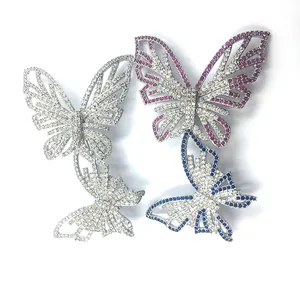2024 baru desain modis berlian warna-warni zirkon Paving dua kupu-kupu berlian imitasi kristal bros untuk gaun wanita perhiasan