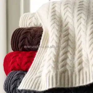 50DA68-1 cashmere cable knit luxury knit throw blanket for sofas