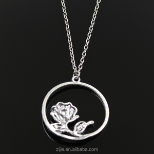 Joyería de encargo <span class=keywords><strong>lindo</strong></span> de la alta calidad aleación de zinc plata orar Rose flor colgante collar - Product Image 2