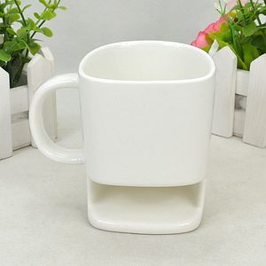 Tazza <span class=keywords><strong>da</strong></span> caffè in ceramica riciclata collezione minimalista tazza <span class=keywords><strong>da</strong></span> tè bianca sostenibile e piattino con porta biscotti | YST fabbrica di ceramiche - Product Image 1