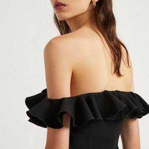 <span class=keywords><strong>Abito</strong></span> da sera a trapezio <span class=keywords><strong>nero</strong></span> <span class=keywords><strong>con</strong></span> balza al largo della spalla per le donne - Product Image 6