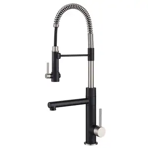 Robinet de cuisine à tirette, montage sur plan de travail, double bec, robinet de cuisine, finition noire, <span class=keywords><strong>douchette</strong></span> à main - Product Image 1