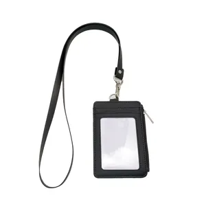 عالية الجودة جلدية عملة المحفظة العمل ID شارة حمل البطائق مع الحبل الرقبة حزام