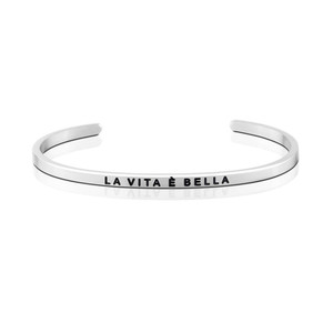 Nuovo Bracciale dal Design Minimalista, Vendita all'Ingrosso dalla Cina, Bracciale Rigido '<span class=keywords><strong>La</strong></span> Vita è <span class=keywords><strong>Bella</strong></span>' in Argento Sterling Classico - Product Image 1