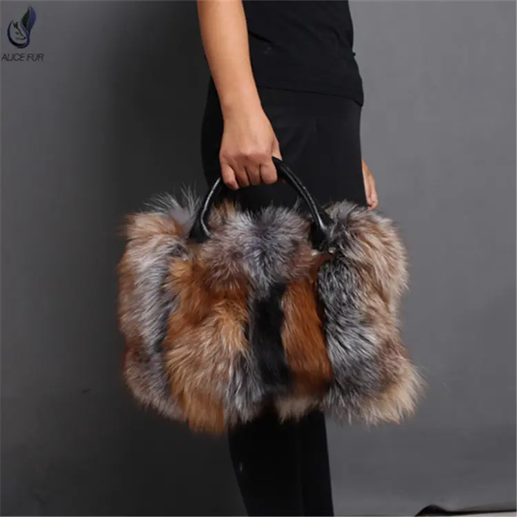 ALICEFUR Wholesale price Ladies big size natural fox fur shoulder bag for sale
