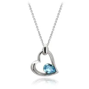 Top Kwaliteit Blue Crystal Hart Hanger Ketting Zilver Kleur Voor Vrouwen Party Mode-sieraden Groothandel N196