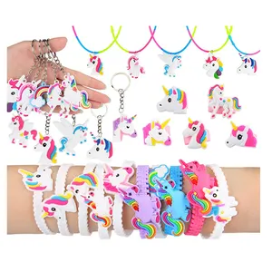 Unicorn Party Supplies Unicorn Bracelets Necklaces Keychains and Rings Rainbow Unicorn Novelty Toys Birthday Party Favors