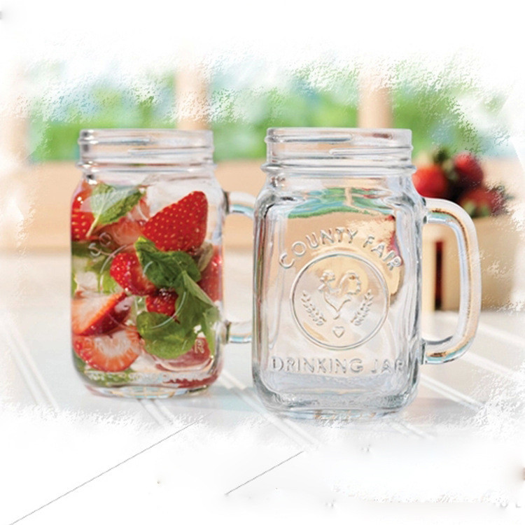 16oz/450ml glass mason jar with embossed logo