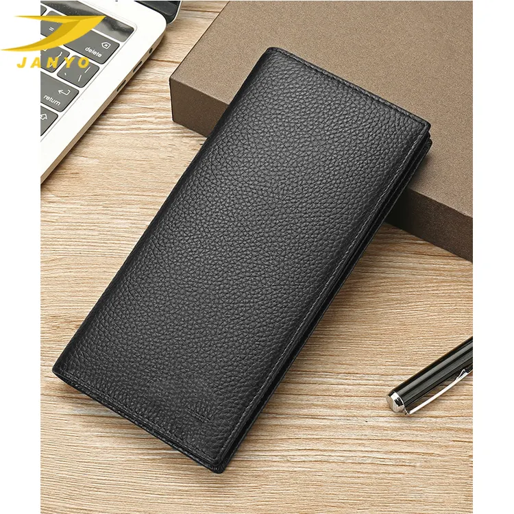 Custom Wholesale Fashion Genuine Leather Long Wallet Black Clutch Bag Card Holder For Men And Women