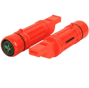 Wholesale Multi-function 5 in 1 Sound Exhaust Plastic Emergency Survival Whistle With Compass Flintstone Lanyard