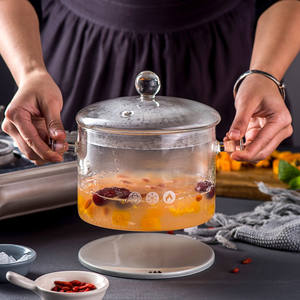 Marmite à soupe transparente en verre borosilicate de haute qualité, style américain, avec poignée et couvercle en verre, compatible gaz et induction, ensemble d'ustensiles de cuisson écologiques - Product Image 4