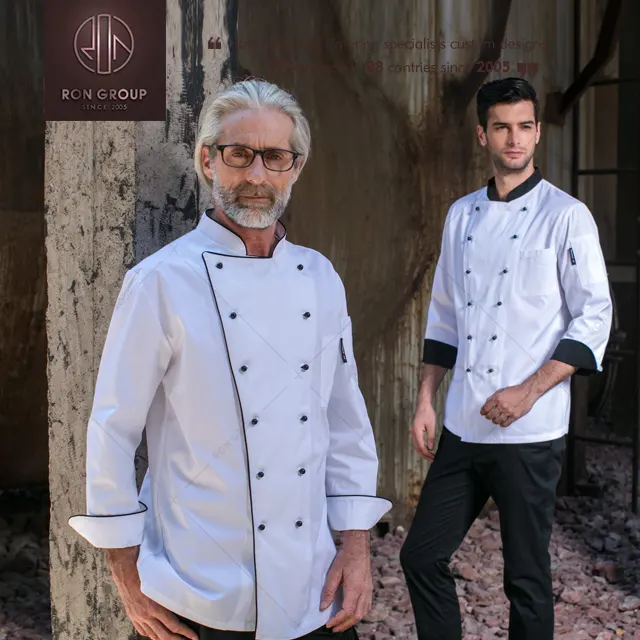 Logo personnalisé hôtel Restaurant cuisine noir blanc veste unisexe tissu manches longues Chef cuisinier uniforme