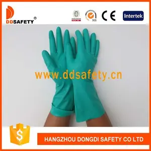 ddsafety uzun kimyasal çizgisiz eldiven dhl446 yeşil nitril sanayi eldivenleri-DHL446