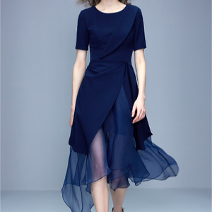 2018 el último diseño llano de <span class=keywords><strong>la</strong></span> gasa de <span class=keywords><strong>la</strong></span> manera Vestido de manga corta - Product Image 1