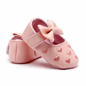 Baby First Steps easy wear heart applique bow flat toddler casual daily wear Shoes