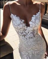Londres — robe de mariée sirène, col en V, bretelles Spaghetti, dos ouvert, en dentelle, Sexy, tenue de mariage