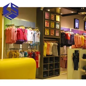Estante de exhibición de tienda de ropa para niños, con luz LED, estante de exhibición de ropa de MDF para niños