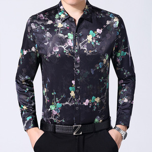 2019 <span class=keywords><strong>noms</strong></span> de marque nouveau style hommes chinois tissé chemises en soie impression chemise chemise à Fleurs - Product Image 1