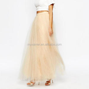 2022 Latest Summer Long <strong>Skirt</strong> Design <strong>Tulle</strong> Fabric Zip Back Fastening Botton Fitted Pleated Plain <strong>Maxi</strong> <strong>Skirt</strong> - Product Image 2