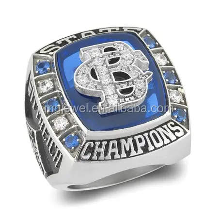 wholesale good quality kids baseball championship rings with blue diamond