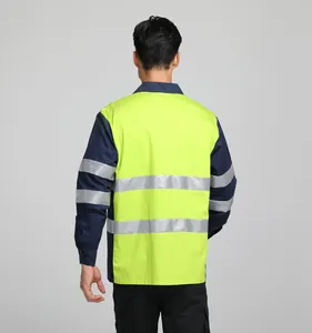 Hi Vis Reflective Tape Road Safty Langarmhemd, 100% Baumwolle Stoff Anti-Pilling Arbeits hemd/Sicherheits kleidung