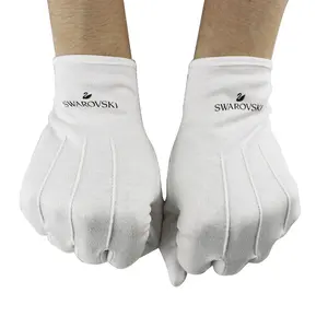 Guantes blancos de limpieza de joyería de microfibra impresos logotipo personalizado guantes de mano de belleza blancos de todos los tamaños para eczema