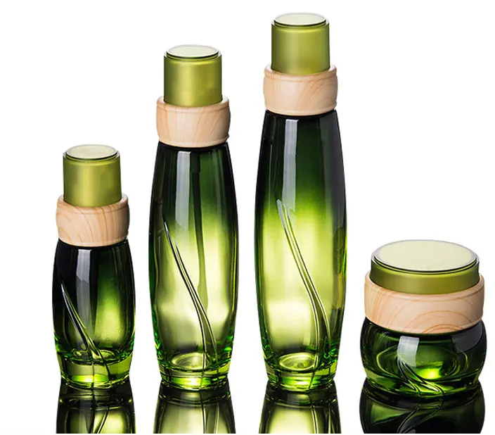 Hot koop 40 ml 100 ml Groene Kleur Glas Lotion Pomp Lege Fles Essentie Fles