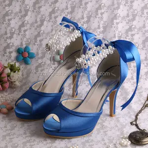 open teen huwelijksfeest sandalen blauw met lint